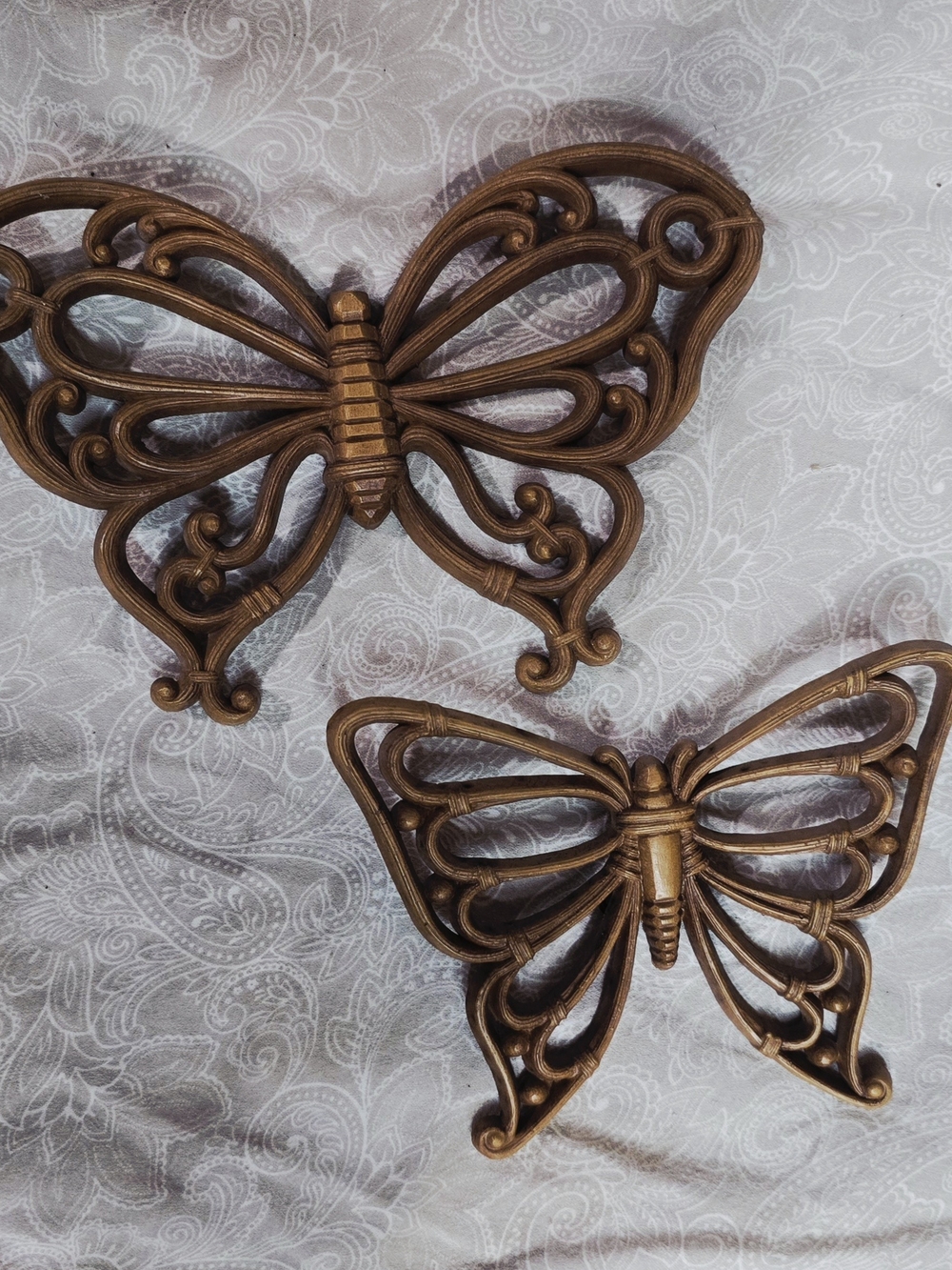 Vintage Syroco Butterfly Wall Plaques Set Gold Bronze Molded Plastic Decor 2 Pc